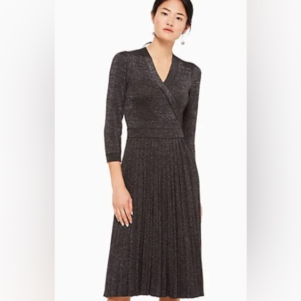 NWOT kate spade Black Shimmer knit pleated Dress